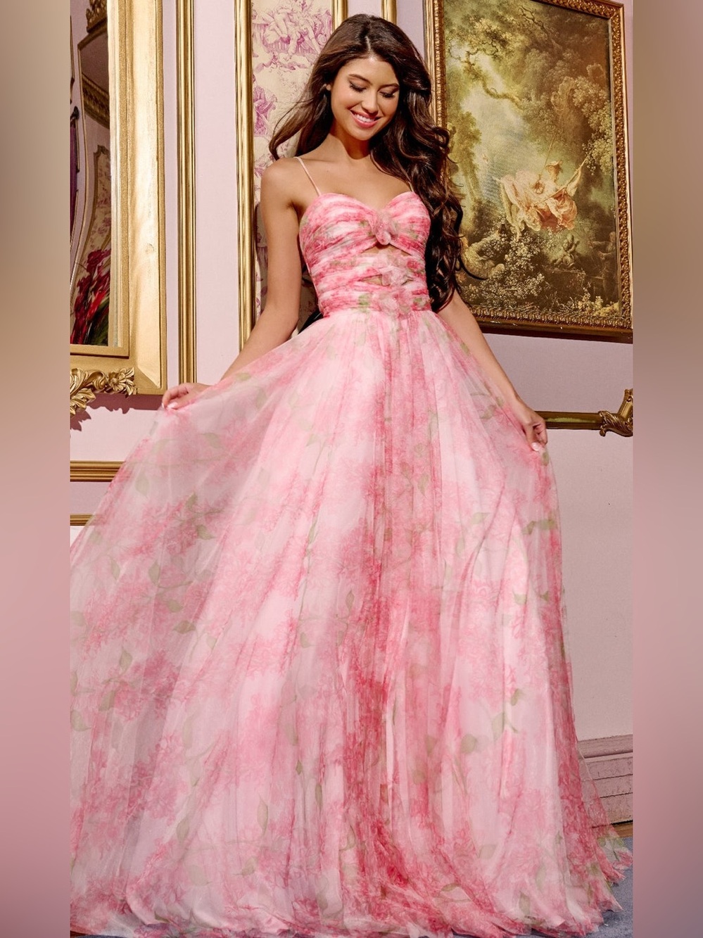 Jovani 40402 Pink Floral Cut Out Ballgown Size 14